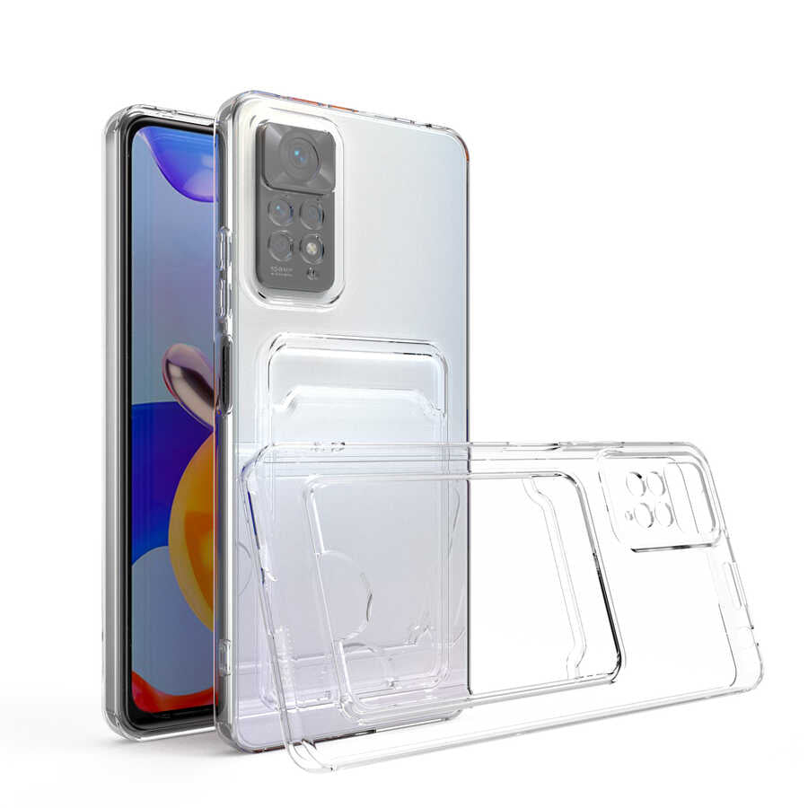 Xiaomi Redmi Note 11S Global Kılıf Kartlıklı Şeffaf Zore Setra Clear Silikon Kapak Renksiz