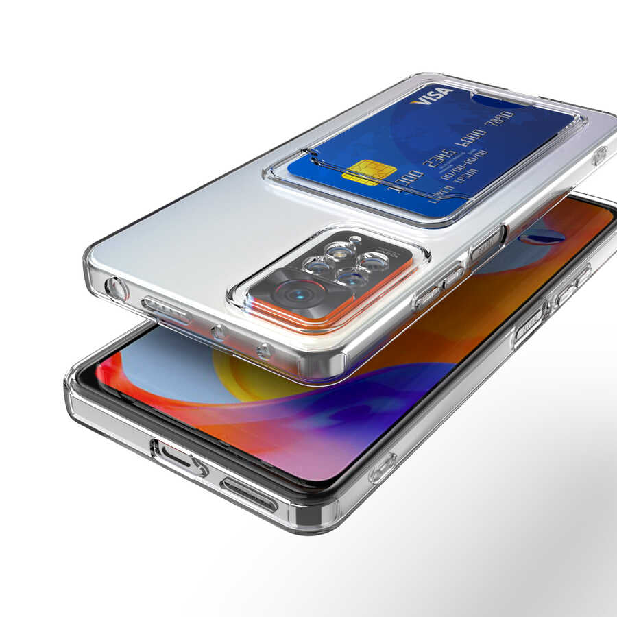 Xiaomi Redmi Note 11S Global Kılıf Kartlıklı Şeffaf Zore Setra Clear Silikon Kapak Renksiz