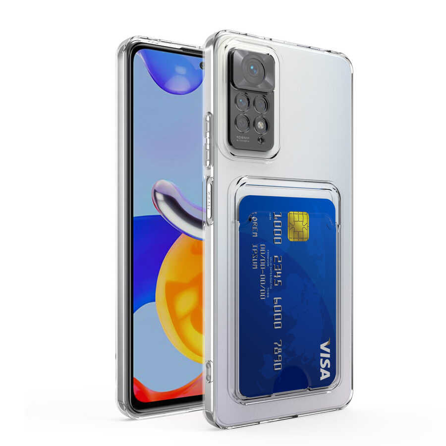 Xiaomi Redmi Note 11S Global Kılıf Kartlıklı Şeffaf Zore Setra Clear Silikon Kapak Renksiz