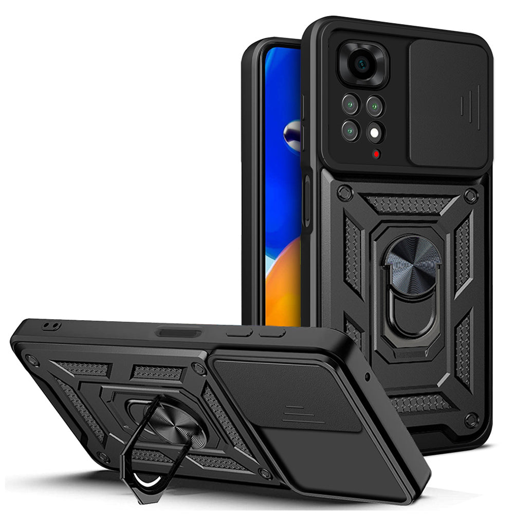 Xiaomi Redmi Note 11S Global Kılıf Magnetik Standlı Kamera Korumalı Zore Sürgülü Vega Kapak Siyah