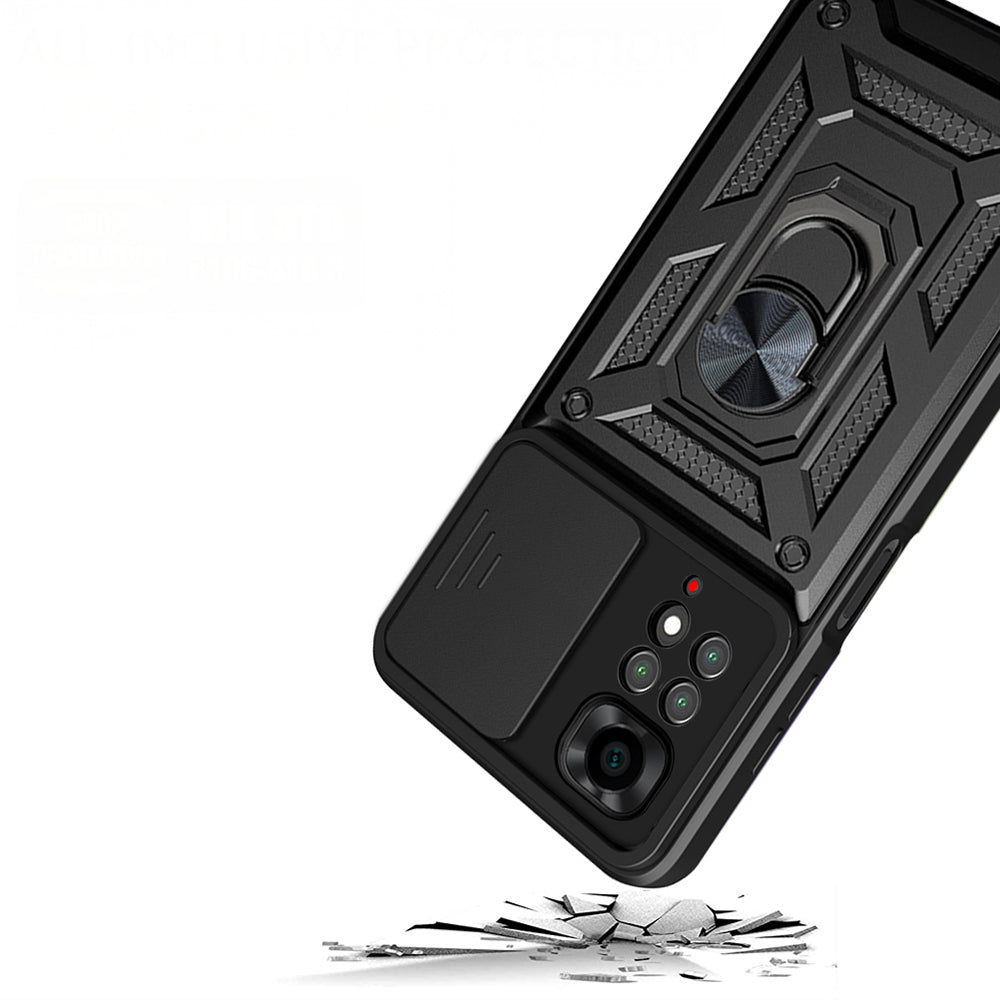 Xiaomi Redmi Note 11S Global Kılıf Magnetik Standlı Kamera Korumalı Zore Sürgülü Vega Kapak Siyah