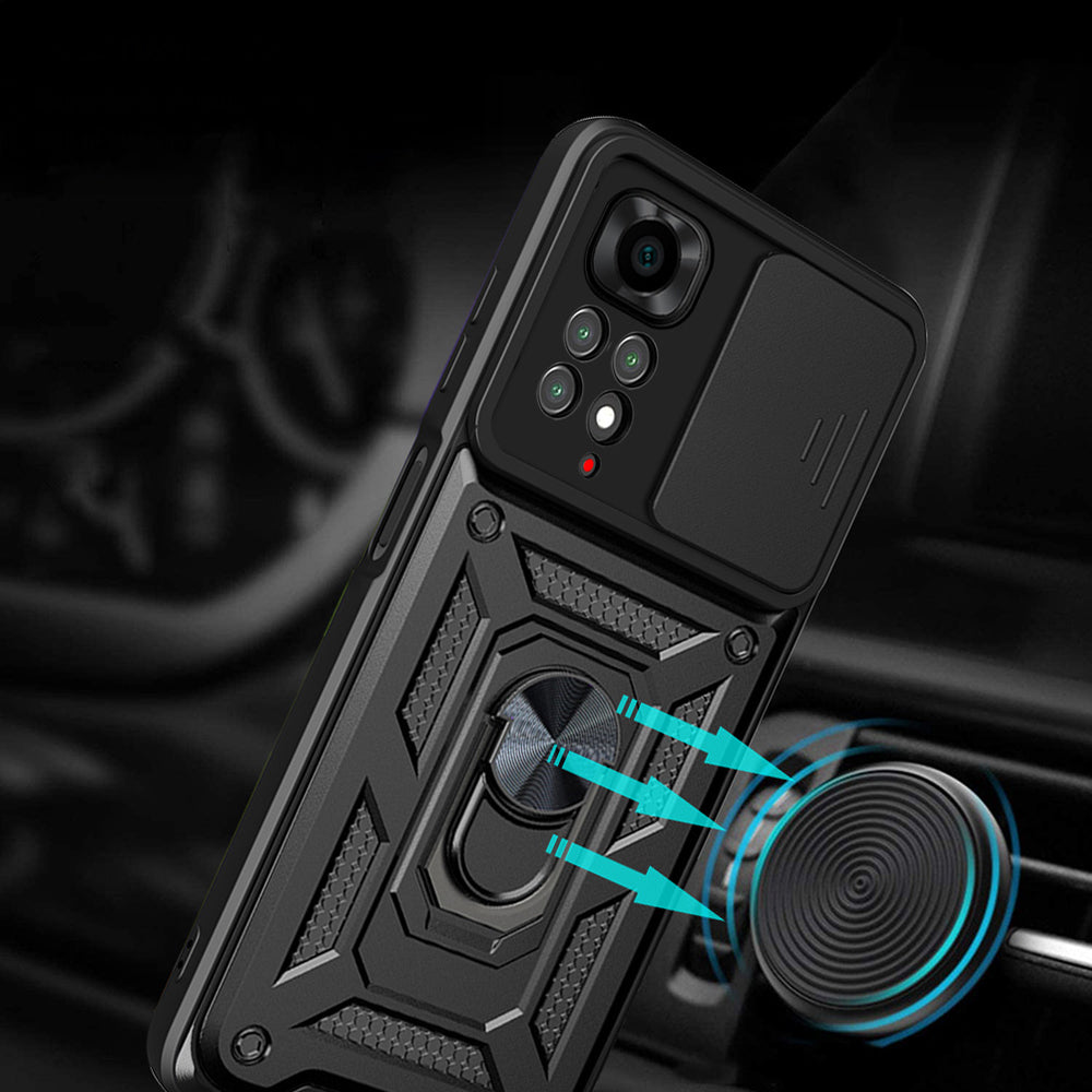 Xiaomi Redmi Note 11S Global Kılıf Magnetik Standlı Kamera Korumalı Zore Sürgülü Vega Kapak Siyah