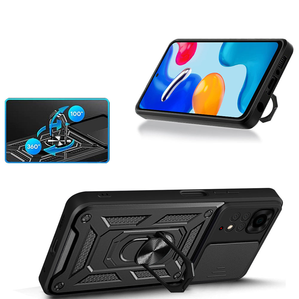 Xiaomi Redmi Note 11S Global Kılıf Magnetik Standlı Kamera Korumalı Zore Sürgülü Vega Kapak Siyah