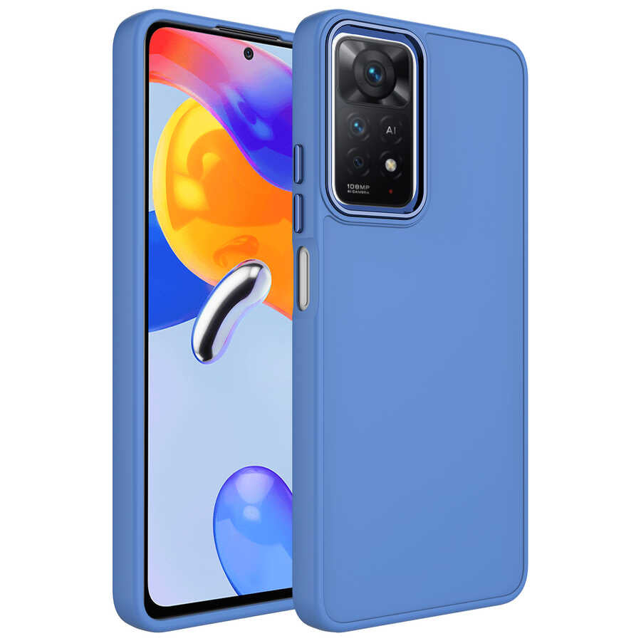 Xiaomi Redmi Note 11S Global Kılıf Metal Çerçeve ve Buton Tasarımlı Silikon Zore Luna Kapak Lavendery Gray