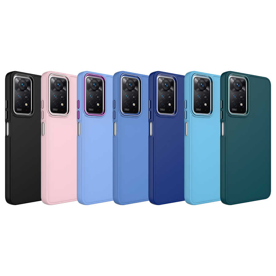 Xiaomi Redmi Note 11S Global Kılıf Metal Çerçeve ve Buton Tasarımlı Silikon Zore Luna Kapak Lavendery Gray