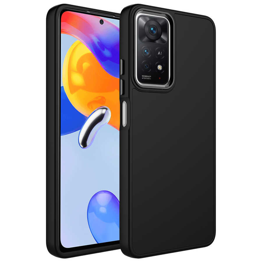 Xiaomi Redmi Note 11S Global Kılıf Metal Çerçeve ve Buton Tasarımlı Silikon Zore Luna Kapak Siyah