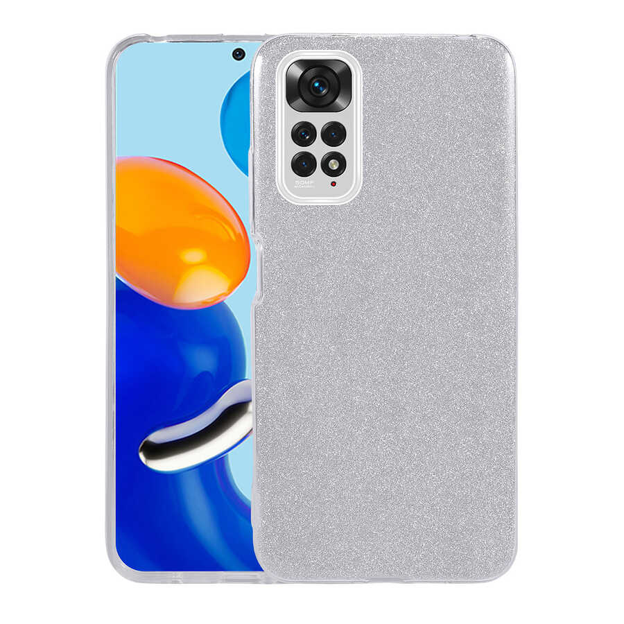 Xiaomi Redmi Note 11S Global Kılıf Zore Shining Silikon Gümüş