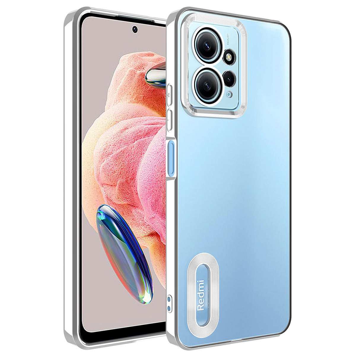Xiaomi Redmi Note 12 4G Kılıf Kamera Korumalı Logo Gösteren Zore Omega Kapak Gümüş