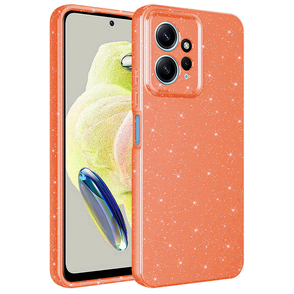 Xiaomi Redmi Note 12 4G Kılıf Kamera Korumalı Simli Lüks Zore Koton Kapak Turuncu