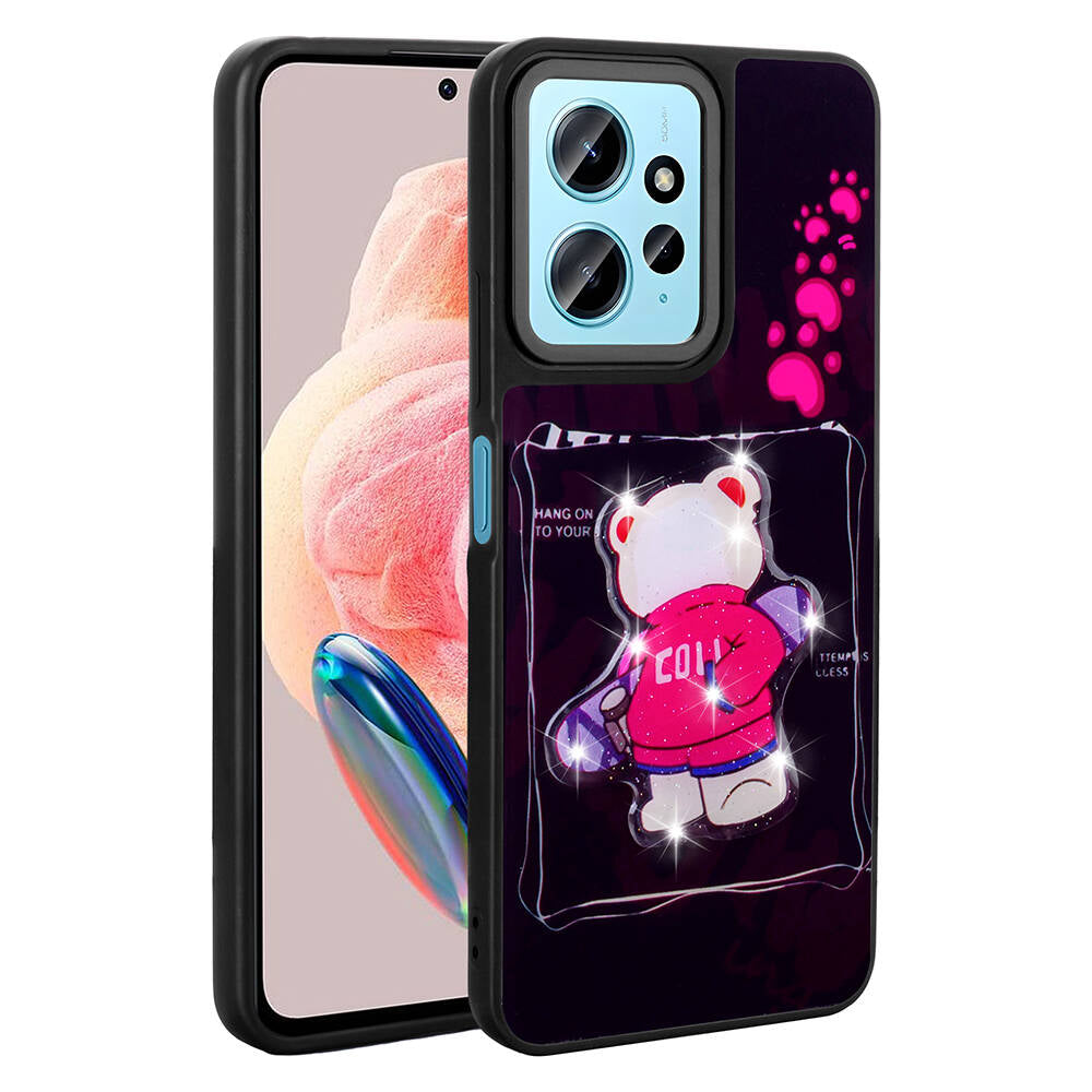 Xiaomi Redmi Note 12 4G Kılıf Parlayan Kabartmalı İkonik Figürlü Zore Amas Silikon Kapak Mor