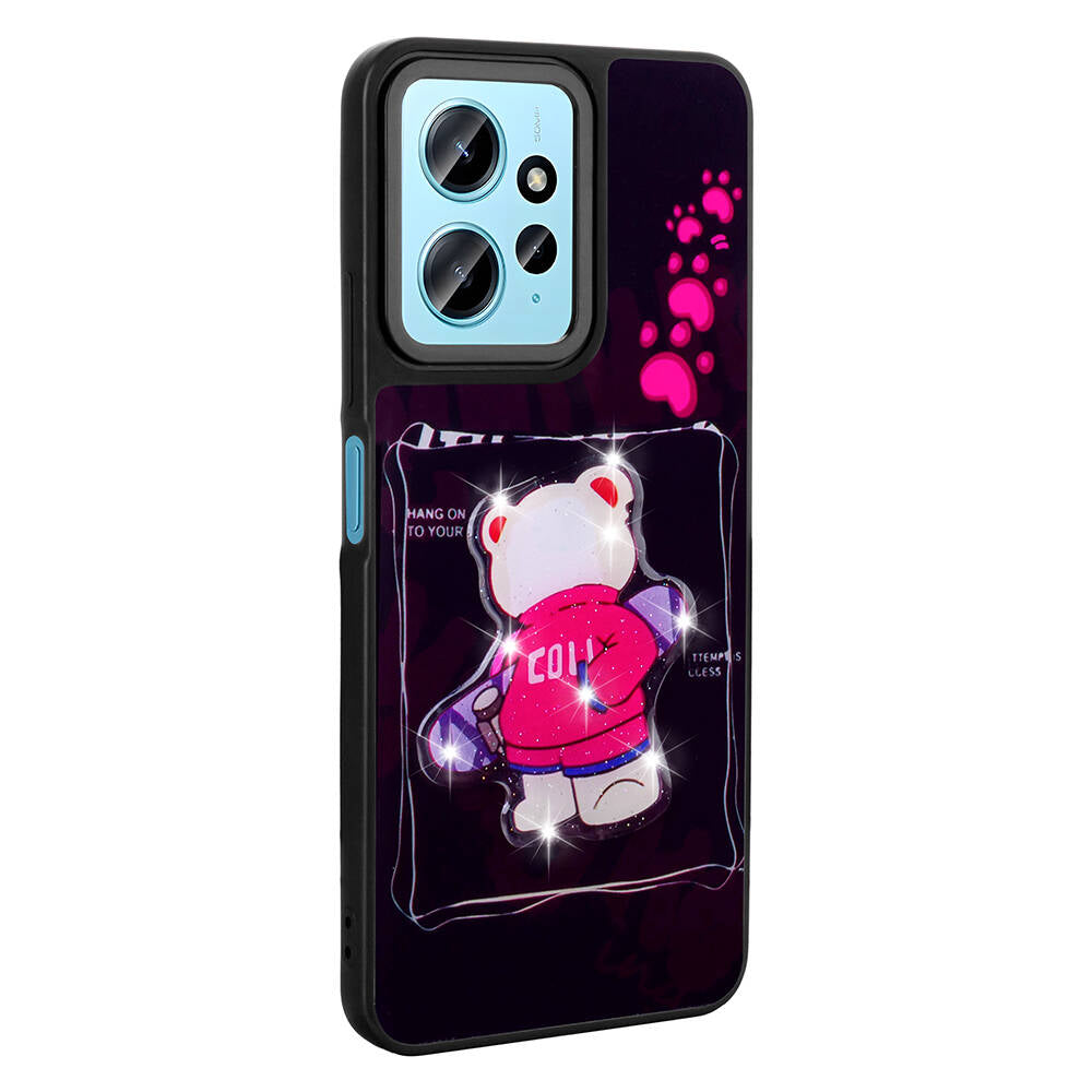 Xiaomi Redmi Note 12 4G Kılıf Parlayan Kabartmalı İkonik Figürlü Zore Amas Silikon Kapak Beyaz