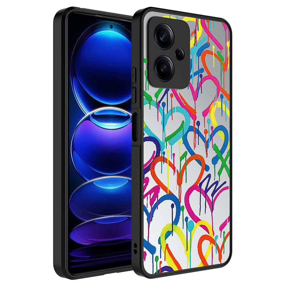 Xiaomi Redmi Note 12 5G Kılıf Aynalı Desenli Kamera Korumalı Parlak Zore Mirror Kapak Kalp