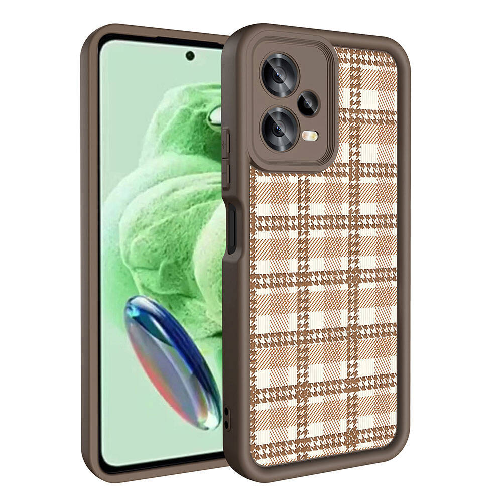 Xiaomi Redmi Note 12 5G Kılıf Kamera Korumalı Baskılı Arka Yüzey Zore Klas Kapak Açık Kahve