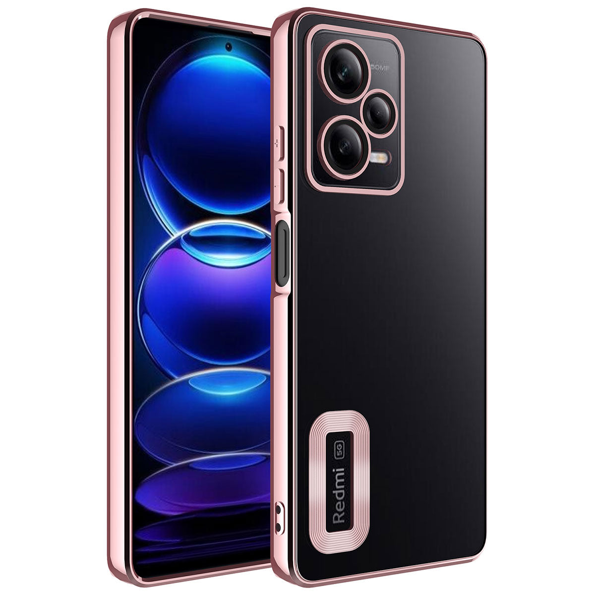 Xiaomi Redmi Note 12 5G Kılıf Kamera Korumalı Logo Gösteren Zore Omega Kapak Rose Gold