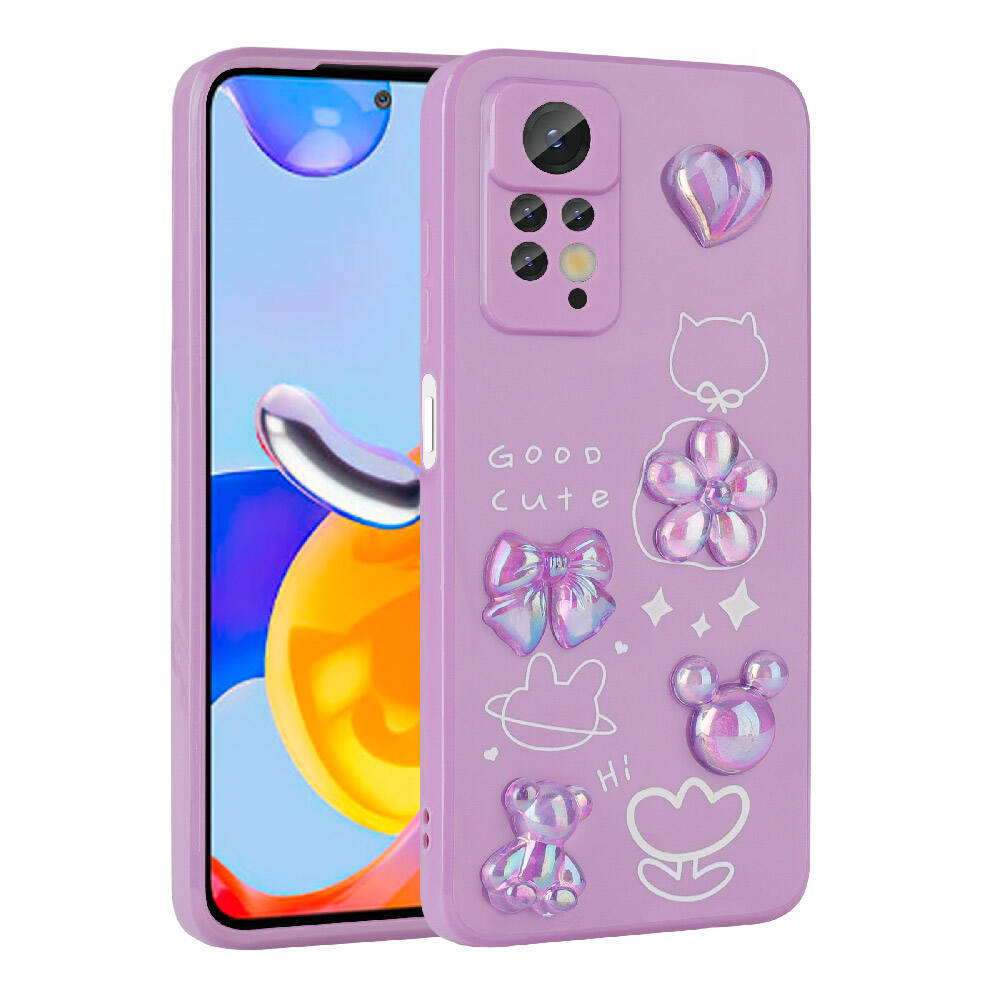 Xiaomi Redmi Note 12 Pro 4G Kılıf Kabartma Figürlü Parlak Zore Toys Silikon Kapak Pembe