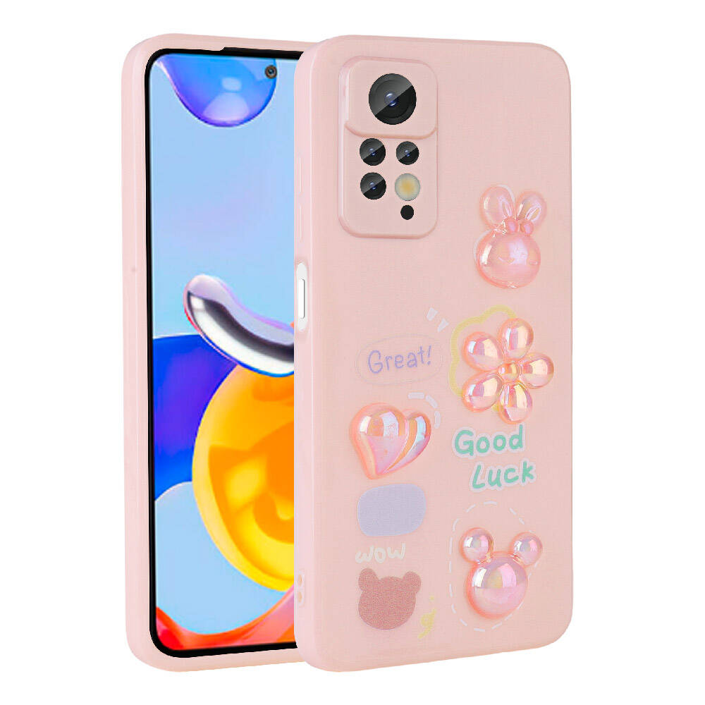 Xiaomi Redmi Note 12 Pro 4G Kılıf Kabartma Figürlü Parlak Zore Toys Silikon Kapak Pembe