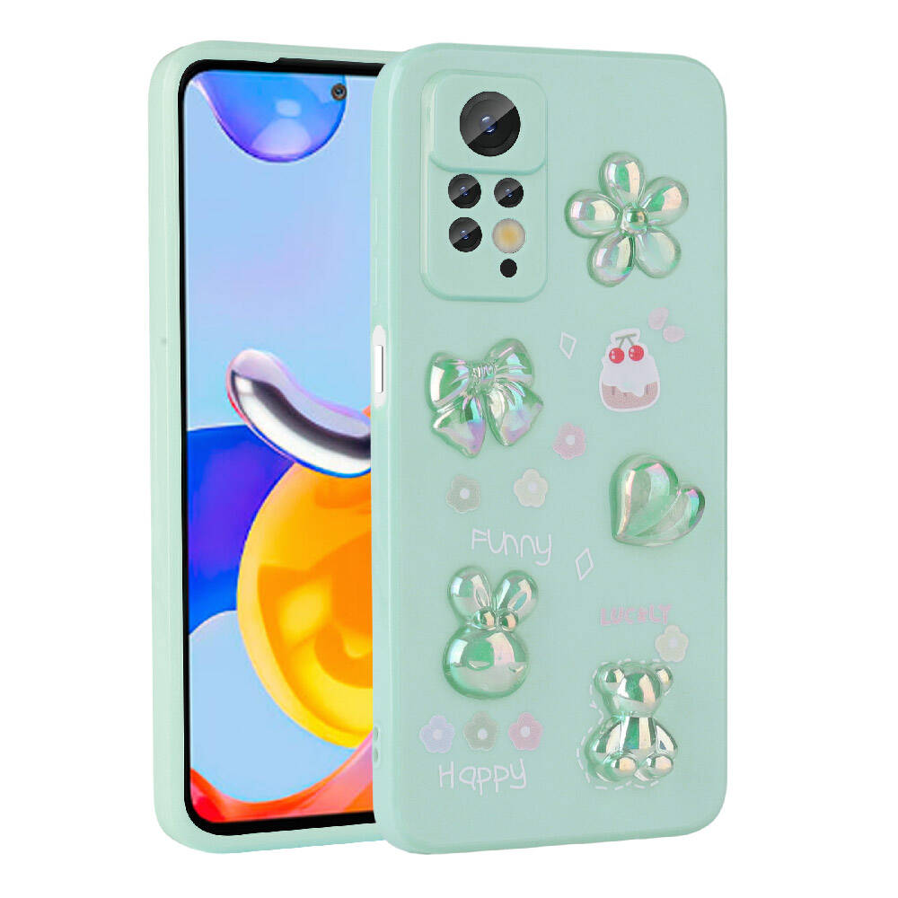 Xiaomi Redmi Note 12 Pro 4G Kılıf Kabartma Figürlü Parlak Zore Toys Silikon Kapak Açık Yeşil