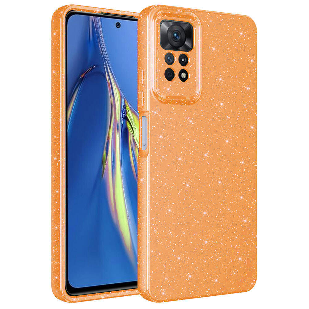 Xiaomi Redmi Note 12 Pro 4G Kılıf Kamera Korumalı Simli Lüks Zore Koton Kapak Turuncu