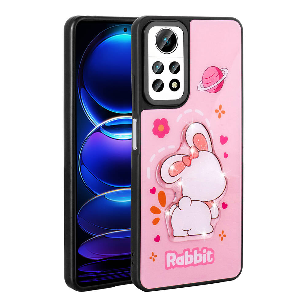 Xiaomi Redmi Note 12 Pro 4G Kılıf Parlayan Kabartmalı İkonik Figürlü Zore Amas Silikon Kapak Pembe