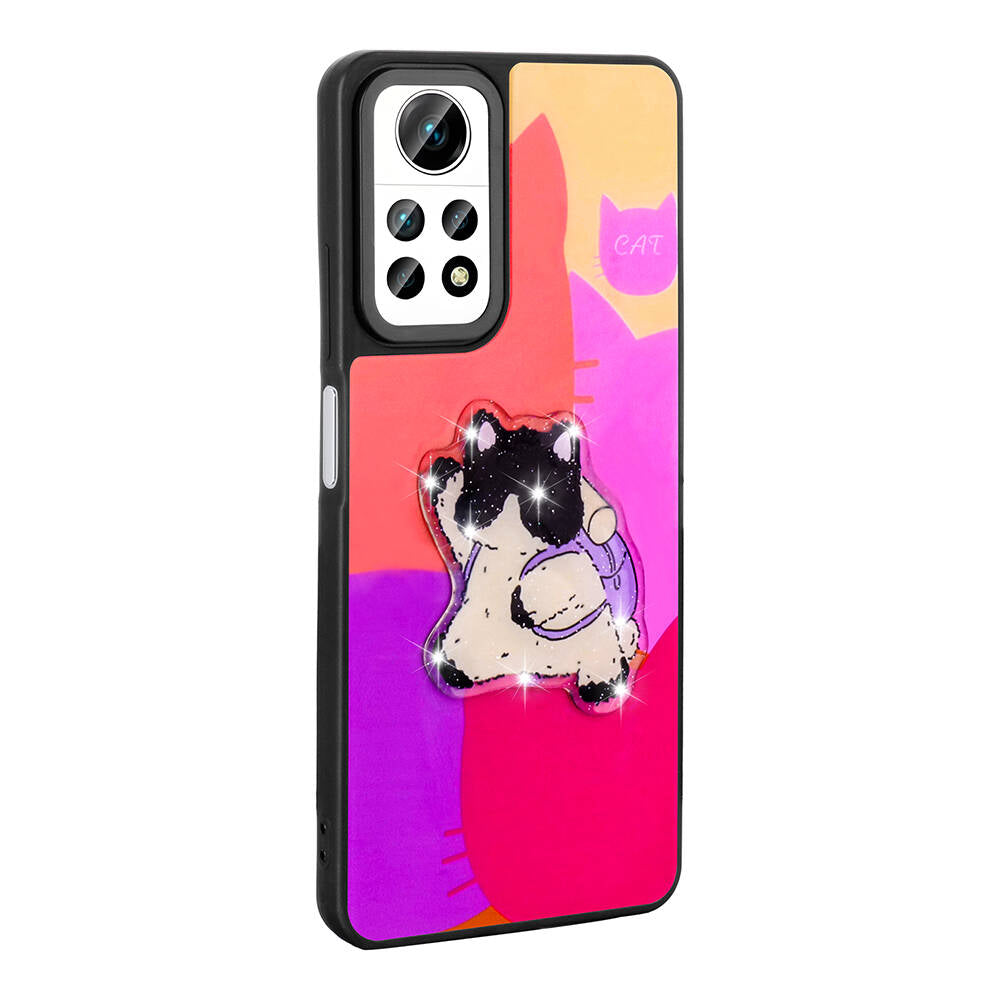 Xiaomi Redmi Note 12 Pro 4G Kılıf Parlayan Kabartmalı İkonik Figürlü Zore Amas Silikon Kapak Pembe