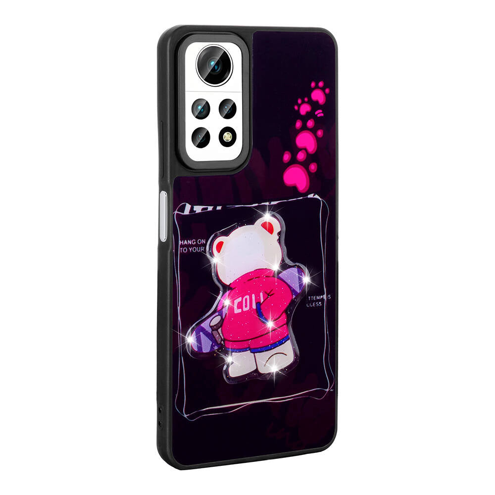 Xiaomi Redmi Note 12 Pro 4G Kılıf Parlayan Kabartmalı İkonik Figürlü Zore Amas Silikon Kapak Mor