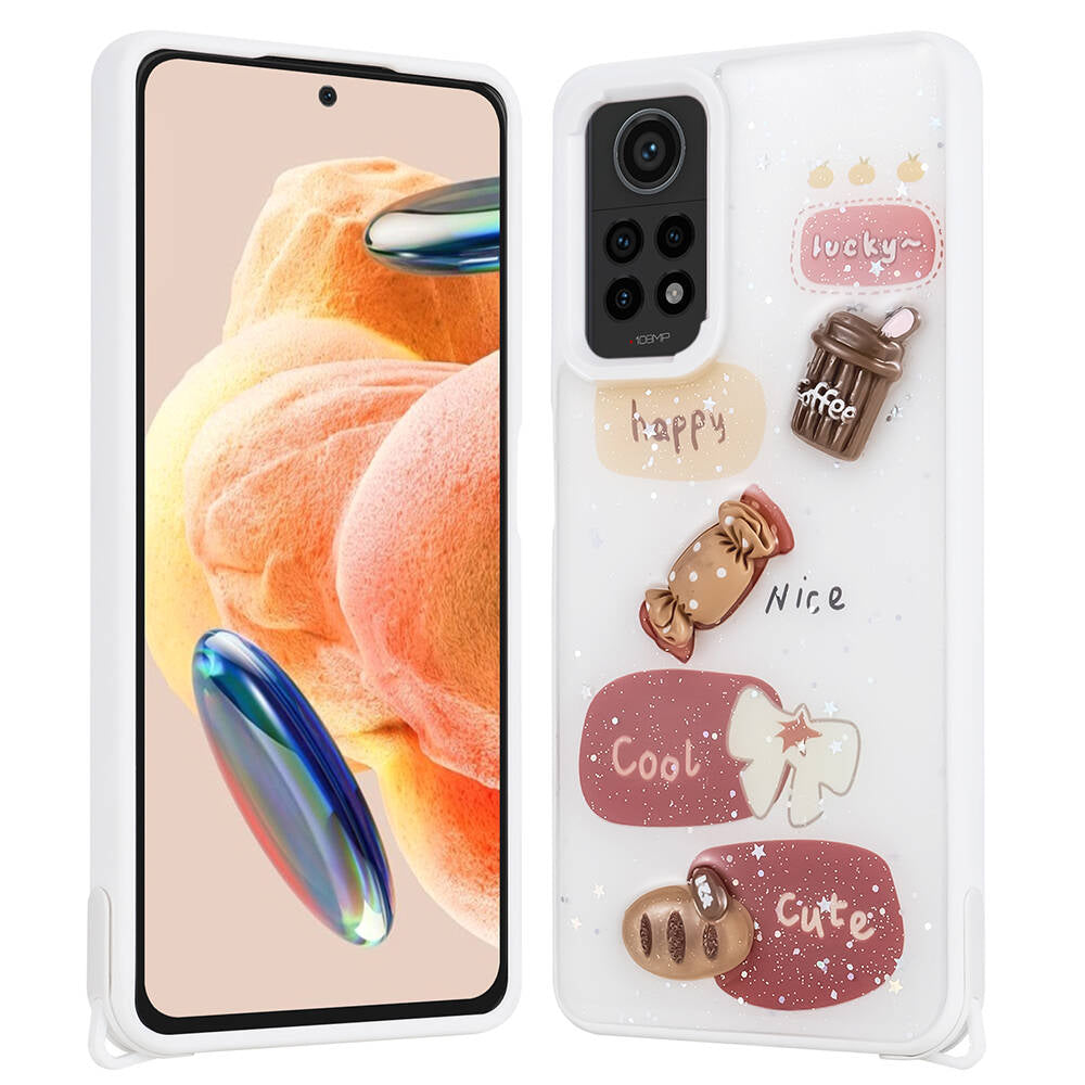 Xiaomi Redmi Note 12 Pro 4G Kılıf Parlayan Simli Kabartma Figürlü Zore Cevze Kapak Mor Ayı
