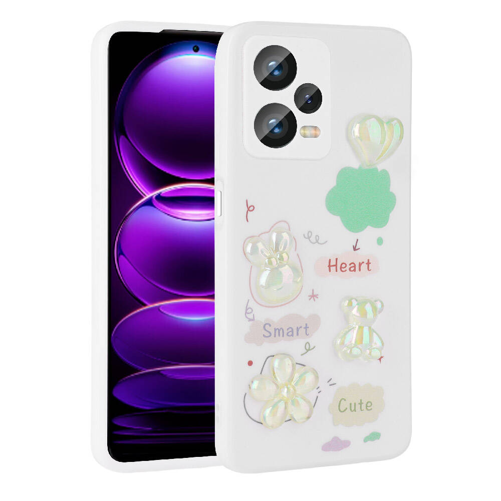 Xiaomi Redmi Note 12 Pro 5G Kılıf Kabartma Figürlü Parlak Zore Toys Silikon Kapak Mor