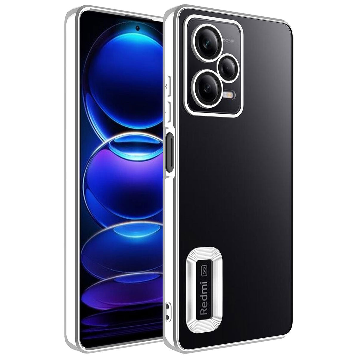 Xiaomi Redmi Note 12 Pro 5G Kılıf Kamera Korumalı Logo Gösteren Zore Omega Kapak Gümüş