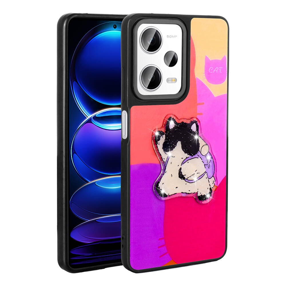 Xiaomi Redmi Note 12 Pro 5G Kılıf Parlayan Kabartmalı İkonik Figürlü Zore Amas Silikon Kapak Mor