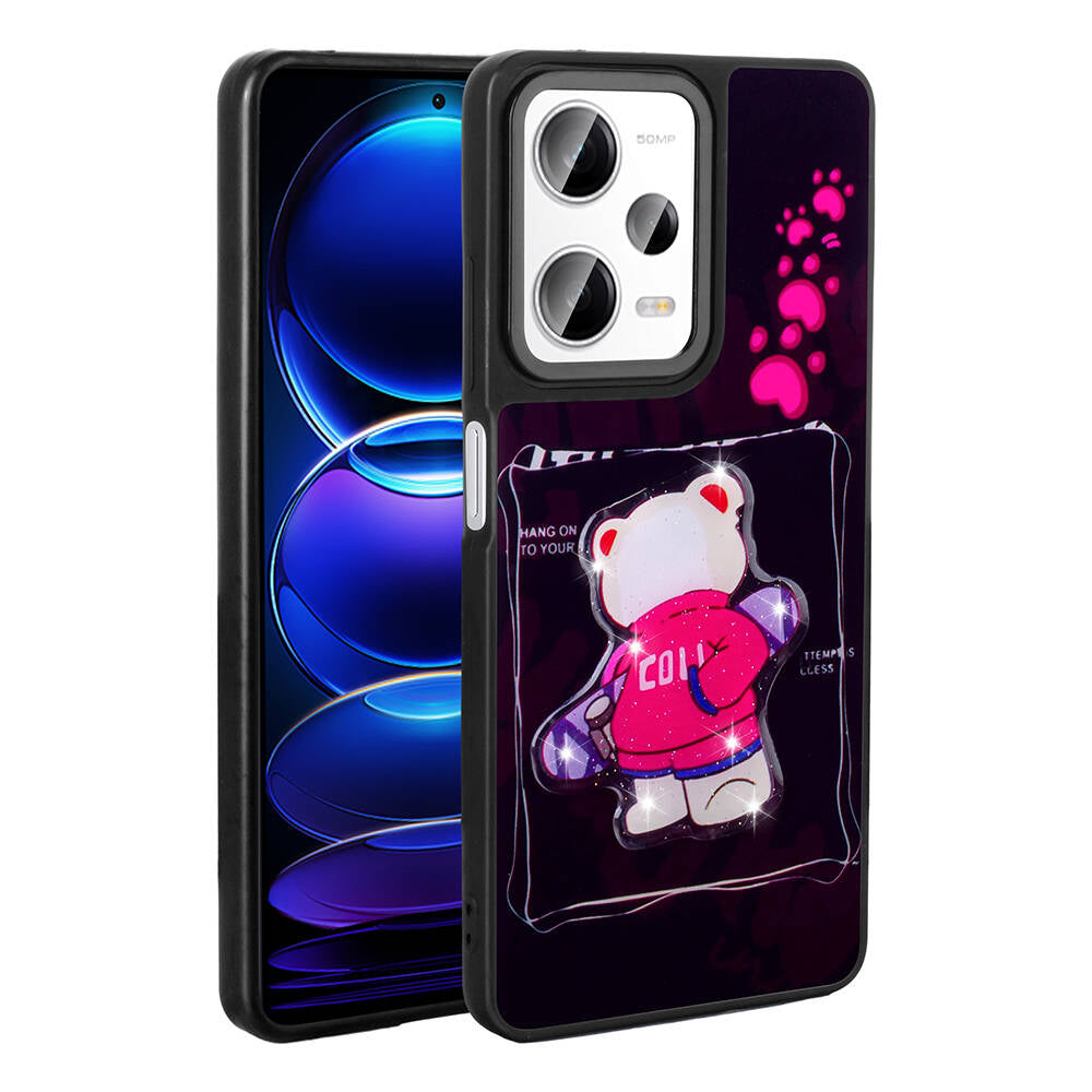 Xiaomi Redmi Note 12 Pro 5G Kılıf Parlayan Kabartmalı İkonik Figürlü Zore Amas Silikon Kapak Pembe