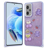 Xiaomi Redmi Note 12 Pro 5G Kılıf Parlayan Simli Kabartma Figürlü Zore Cevze Kapak Mor Ayı