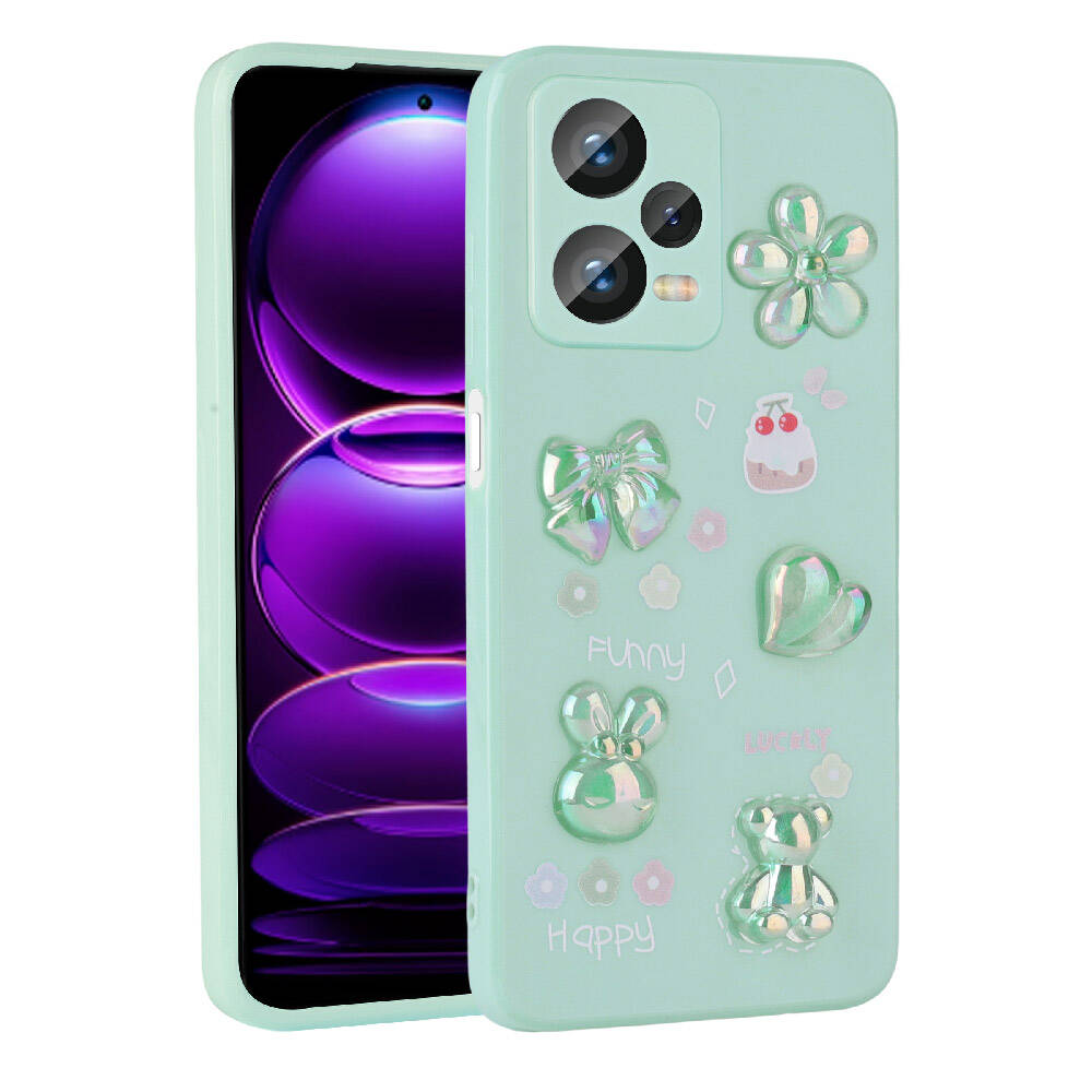 Xiaomi Redmi Note 12 Pro Plus 5G Kılıf Kabartma Figürlü Parlak Zore Toys Silikon Kapak Pembe
