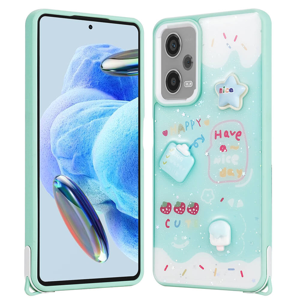 Xiaomi Redmi Note 12 Pro Plus 5G Kılıf Parlayan Simli Kabartma Figürlü Zore Cevze Kapak Beyaz