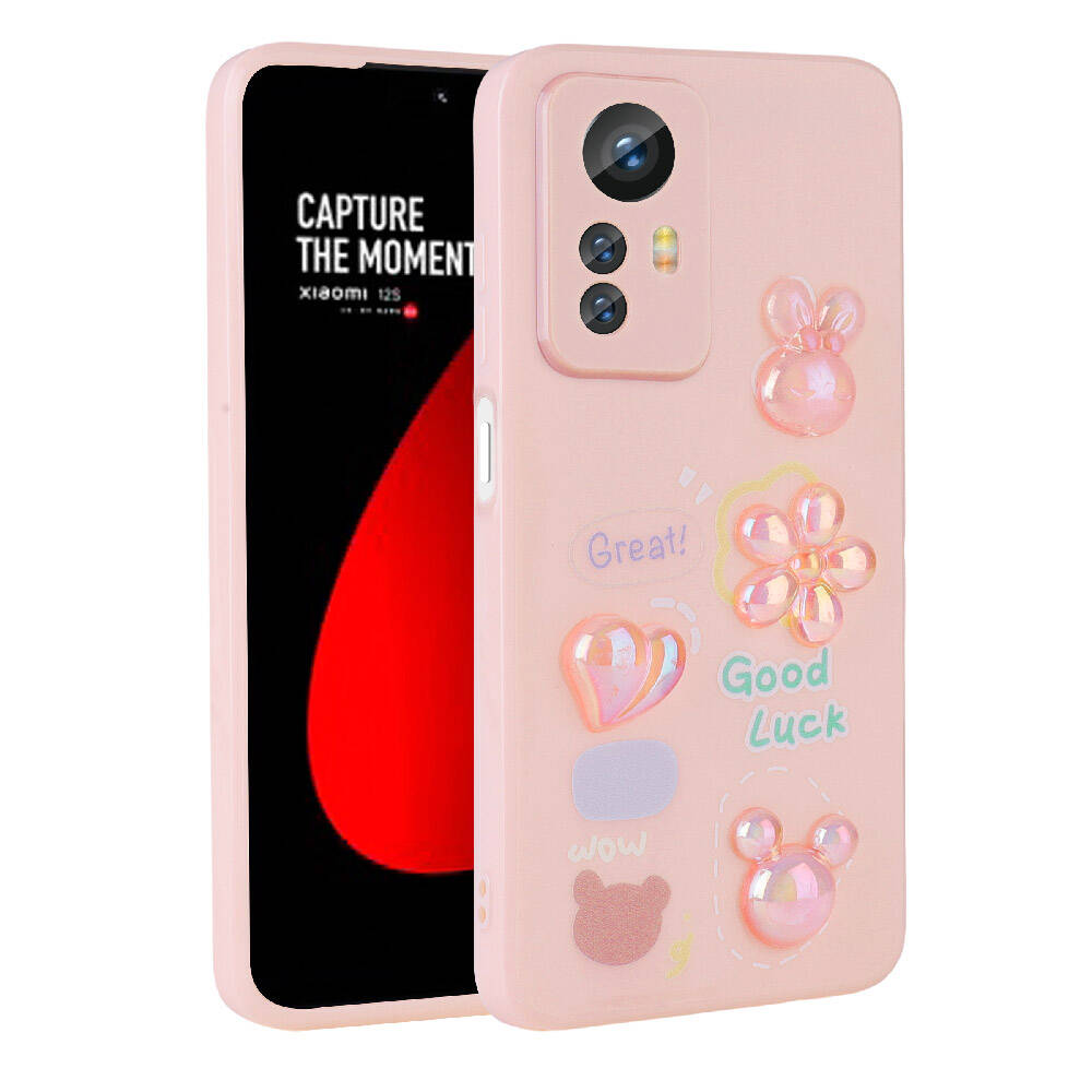 Xiaomi Redmi Note 12S Kılıf Kabartma Figürlü Parlak Zore Toys Silikon Kapak Beyaz