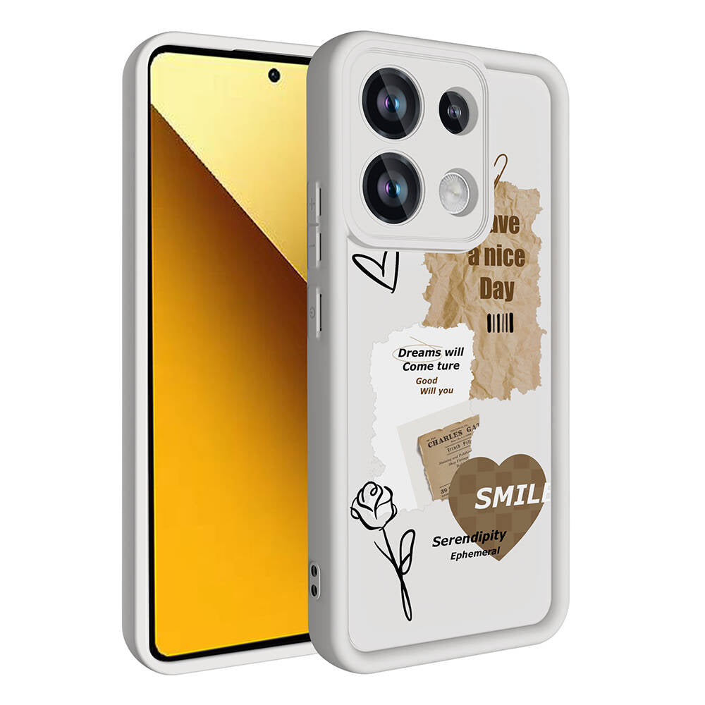 Xiaomi Redmi Note 13 4G Kılıf Kamera Korumalı Baskılı Arka Yüzey Zore Klas Kapak Beyaz
