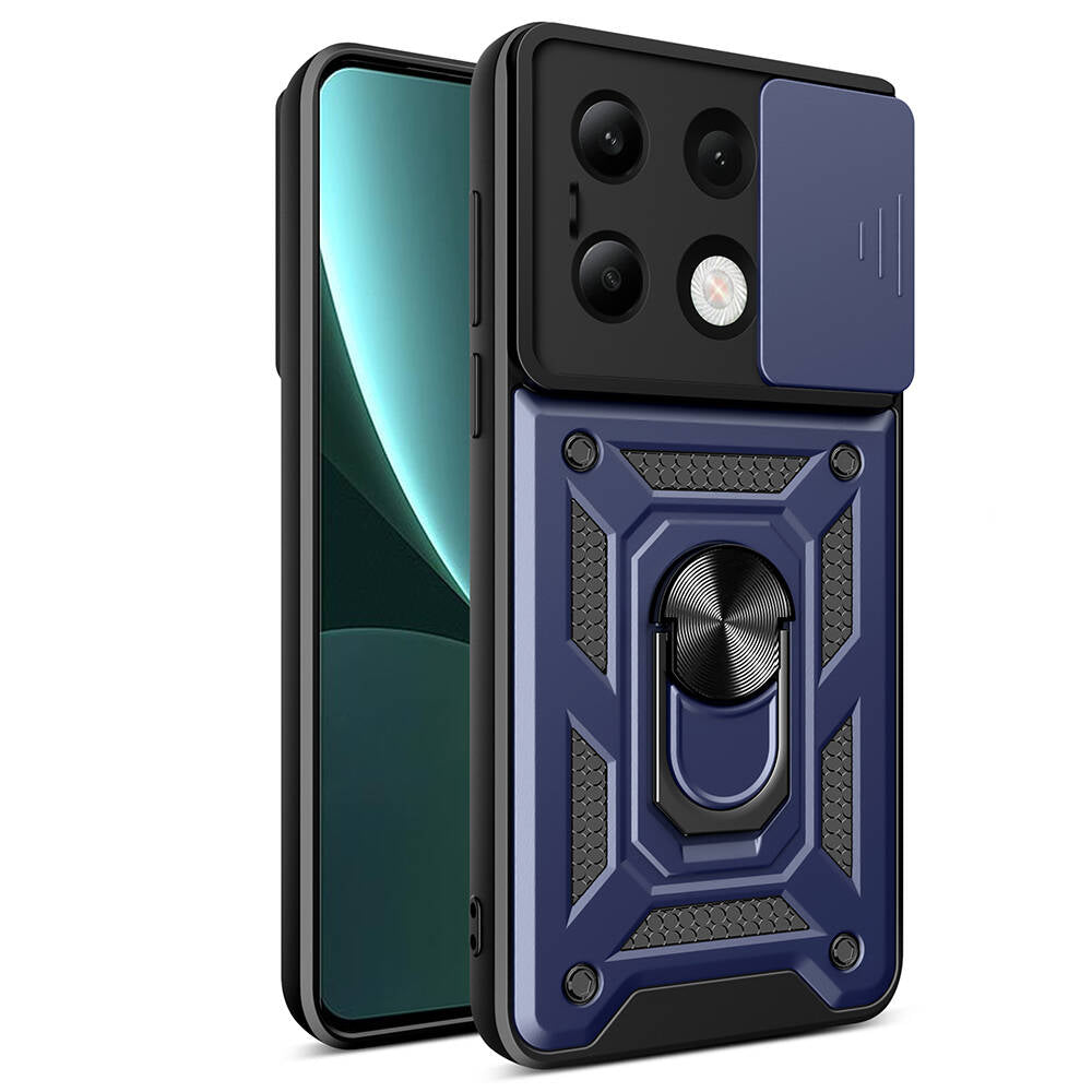 Xiaomi Redmi Note 13 4G Kılıf Magnetik Standlı Kamera Korumalı Zore Sürgülü Vega Kapak Siyah