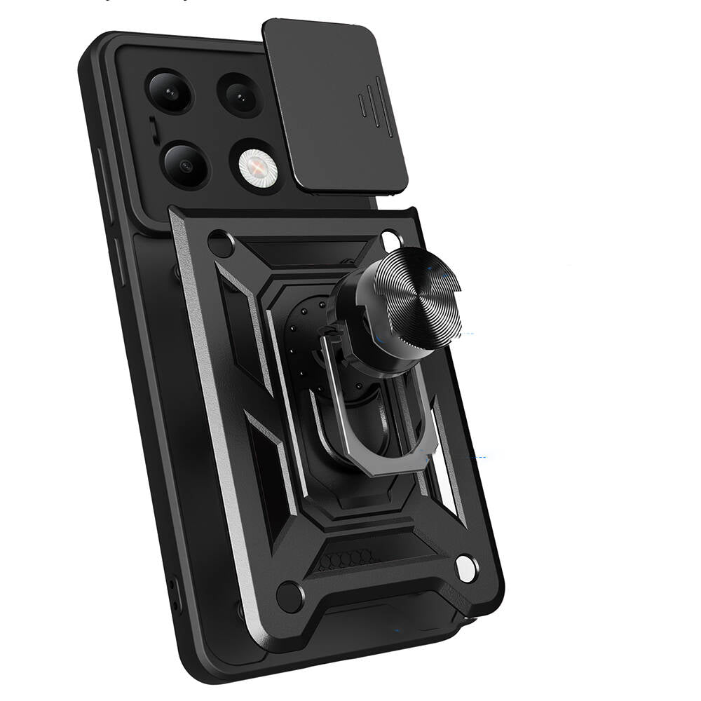 Xiaomi Redmi Note 13 4G Kılıf Magnetik Standlı Kamera Korumalı Zore Sürgülü Vega Kapak Siyah