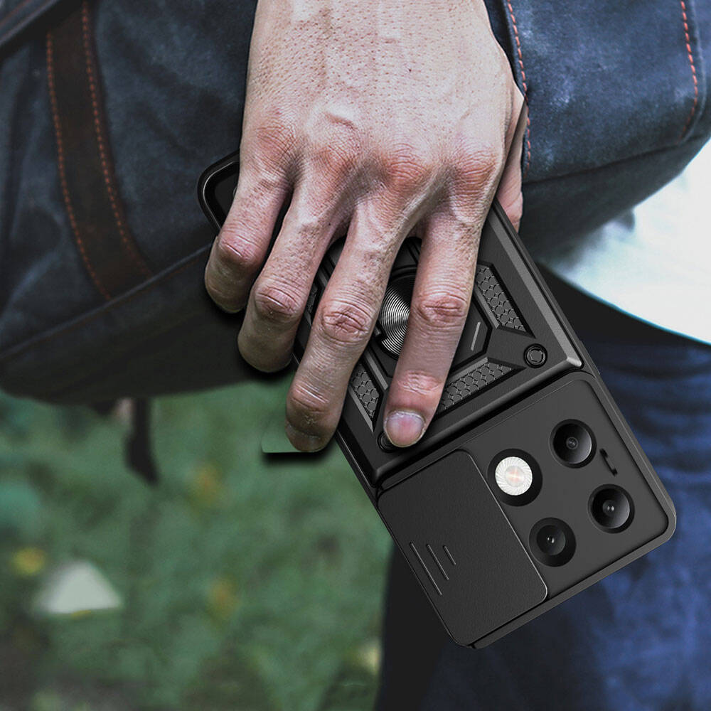 Xiaomi Redmi Note 13 4G Kılıf Magnetik Standlı Kamera Korumalı Zore Sürgülü Vega Kapak Mavi