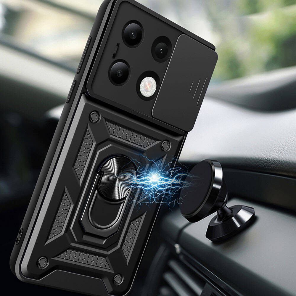 Xiaomi Redmi Note 13 4G Kılıf Magnetik Standlı Kamera Korumalı Zore Sürgülü Vega Kapak Mavi