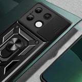 Xiaomi Redmi Note 13 4G Kılıf Magnetik Standlı Kamera Korumalı Zore Sürgülü Vega Kapak Mavi