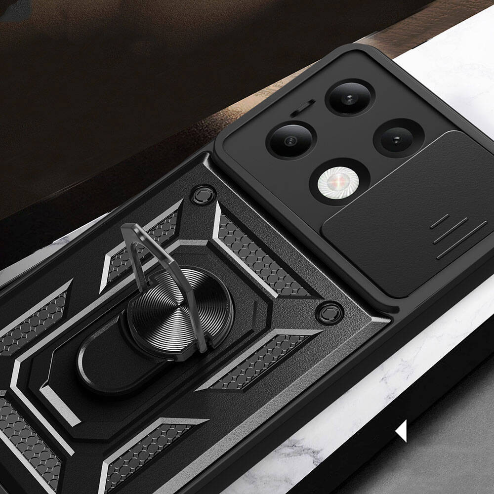 Xiaomi Redmi Note 13 4G Kılıf Magnetik Standlı Kamera Korumalı Zore Sürgülü Vega Kapak Mavi