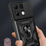 Xiaomi Redmi Note 13 4G Kılıf Magnetik Standlı Kamera Korumalı Zore Sürgülü Vega Kapak Mavi