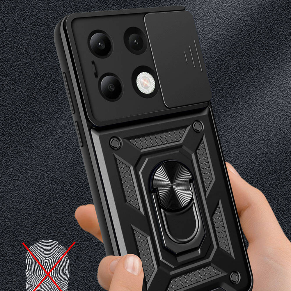 Xiaomi Redmi Note 13 4G Kılıf Magnetik Standlı Kamera Korumalı Zore Sürgülü Vega Kapak Mavi