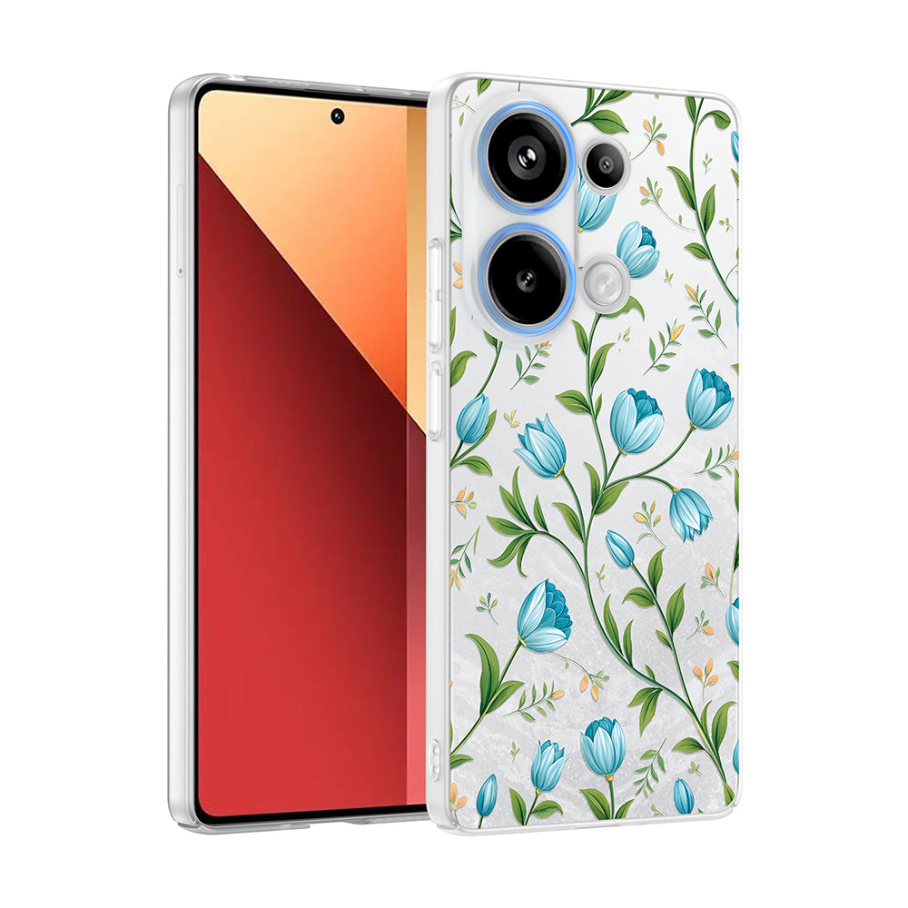 Xiaomi Redmi Note 13 Pro 4G Kılıf Kamera Korumalı Desenli Zore Klip Kapak Mavi Lale