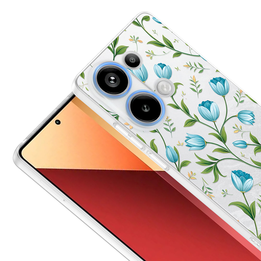 Xiaomi Redmi Note 13 Pro 4G Kılıf Kamera Korumalı Desenli Zore Klip Kapak Mavi Lale