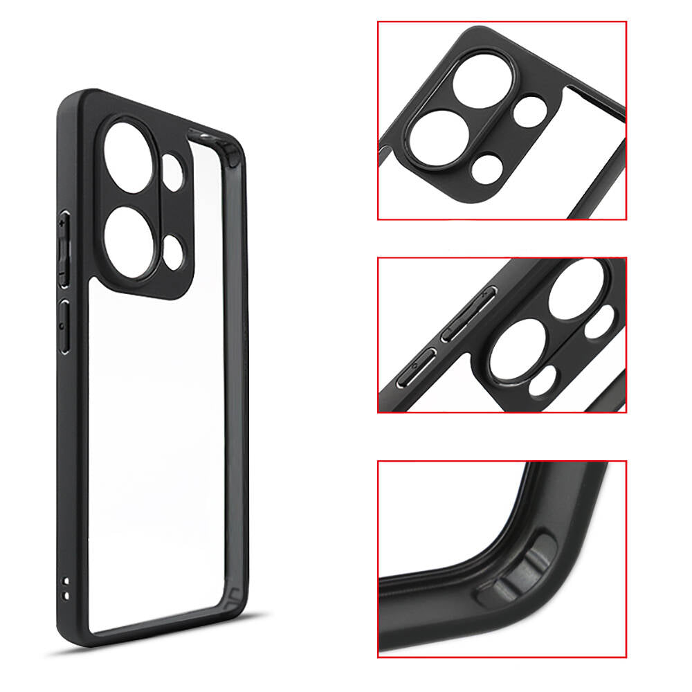 Xiaomi Redmi Note 13 Pro 4G Kılıf Kamera Korumalı Şeffaf Arka Yüzey Zore New Roll Kapak Siyah