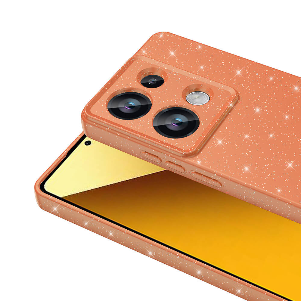 Xiaomi Redmi Note 13 Pro 4G Kılıf Kamera Korumalı Simli Lüks Zore Koton Kapak Turuncu