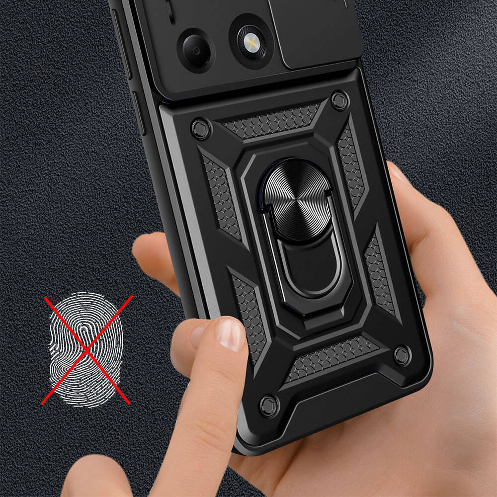 Xiaomi Redmi Note 13 Pro 4G Kılıf Magnetik Standlı Kamera Korumalı Zore Sürgülü Vega Kapak Siyah