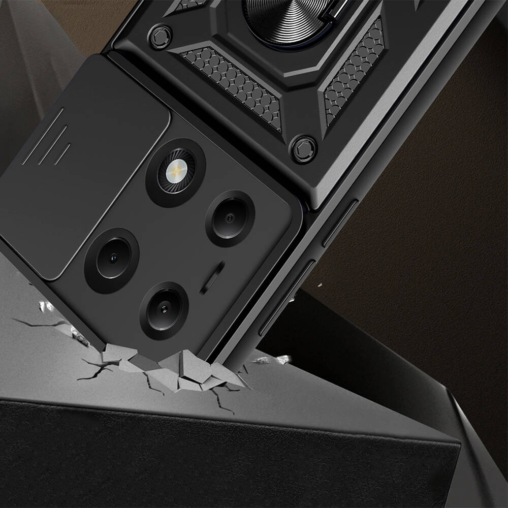 Xiaomi Redmi Note 13 Pro 4G Kılıf Magnetik Standlı Kamera Korumalı Zore Sürgülü Vega Kapak Siyah