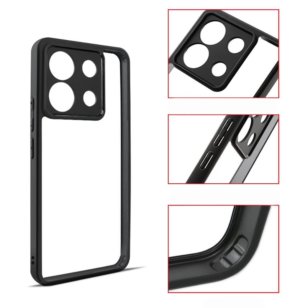 Xiaomi Redmi Note 13 Pro 5G Kılıf Kamera Korumalı Şeffaf Arka Yüzey Zore New Roll Kapak Siyah